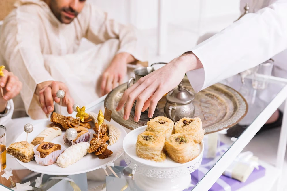 Festive Eid ul-Adha catering setup featuring cultural décor and delectable dishes